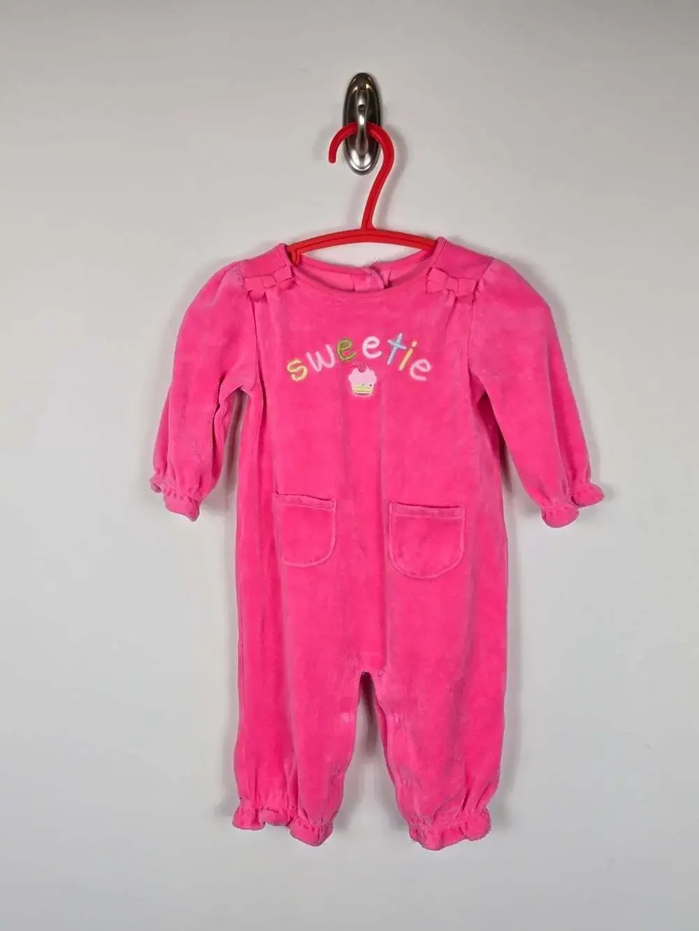 Gymboree Cupcake Cutie 2013 Baby Girl Pink Velour Romper 3-6M Vintage